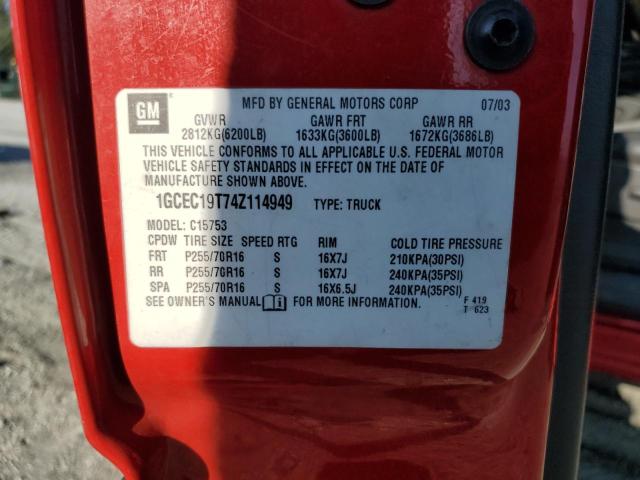 1GCEC19T74Z114949 - 2004 CHEVROLET SILVERADO C1500 Qırmızı foto 12