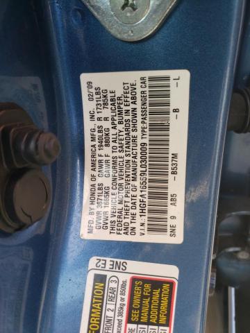 1HGFA16559L030009 - 2009 HONDA CIVIC LX BLUE photo 12