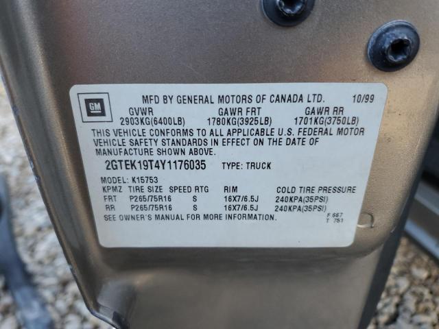 2GTEK19T4Y1176035 - 2000 GMC NEW SIERRA K1500 TAN photo 12