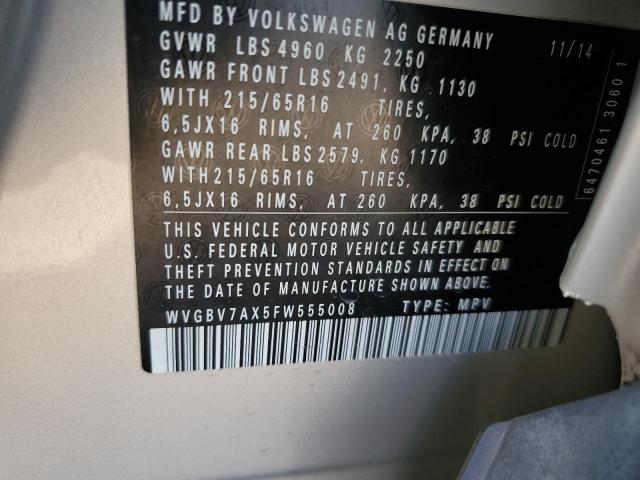 WVGBV7AX5FW555008 - 2015 VOLKSWAGEN TIGUAN S SILVER photo 13