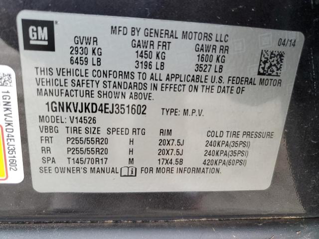 1GNKVJKD4EJ351602 - 2014 CHEVROLET TRAVERSE LTZ CHARCOAL photo 13