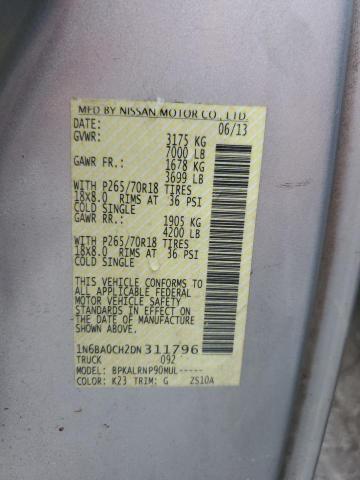 1N6BA0CH2DN311796 - 2013 NISSAN TITAN S ვერცხლისფერი ფოტო 13