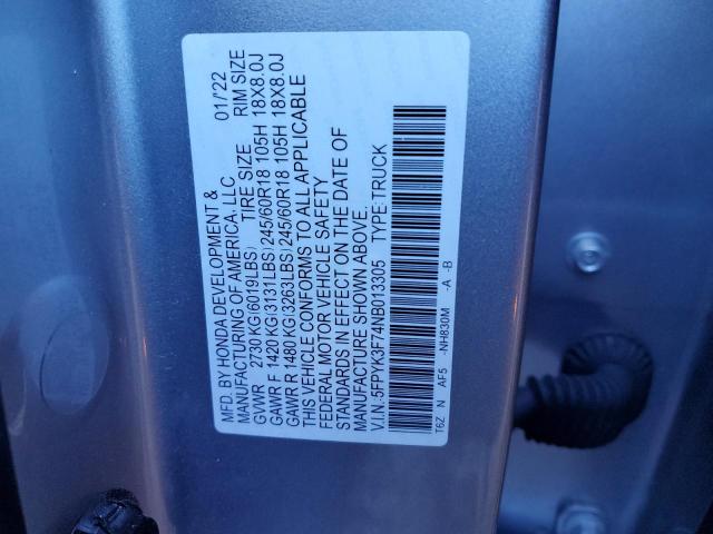 5FPYK3F74NB013305 - 2022 HONDA RIDGELINE RTL GRAY photo 13