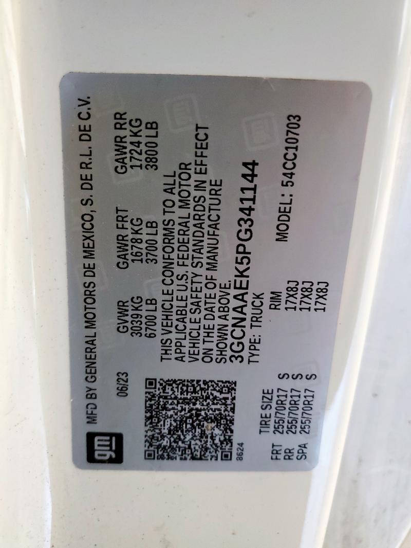 3GCNAAEK5PG341144 - 2023 CHEVROLET SILVERADO C1500 თეთრი ფოტო 12