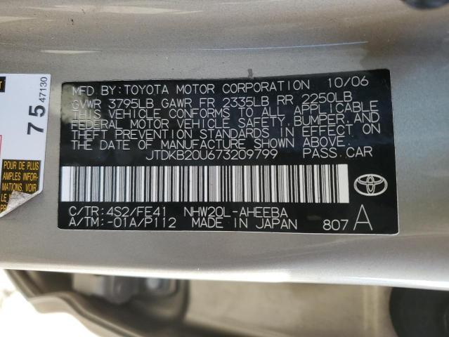 JTDKB20U673209799 - 2007 TOYOTA PRIUS BEIGE photo 12