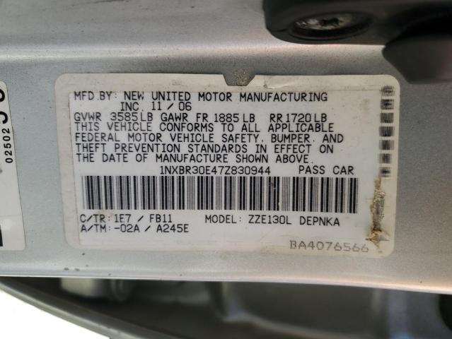 1NXBR30E47Z830944 - 2007 TOYOTA COROLLA CE ნაცრისფერი ფოტო 12