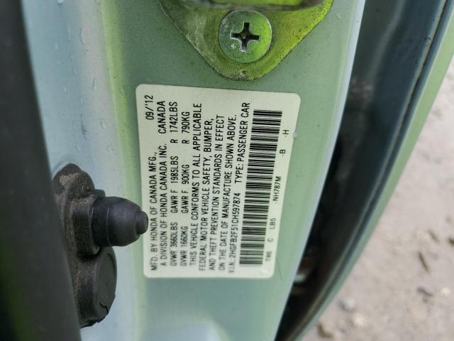 2HGFB2F51CH597874 - 2012 HONDA CIVIC LX BLUE photo 12