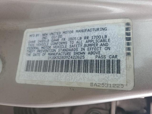 1Y1SK5283YZ422625 - 2000 CHEVROLET GEO PRIZM BASE SILVER photo 12