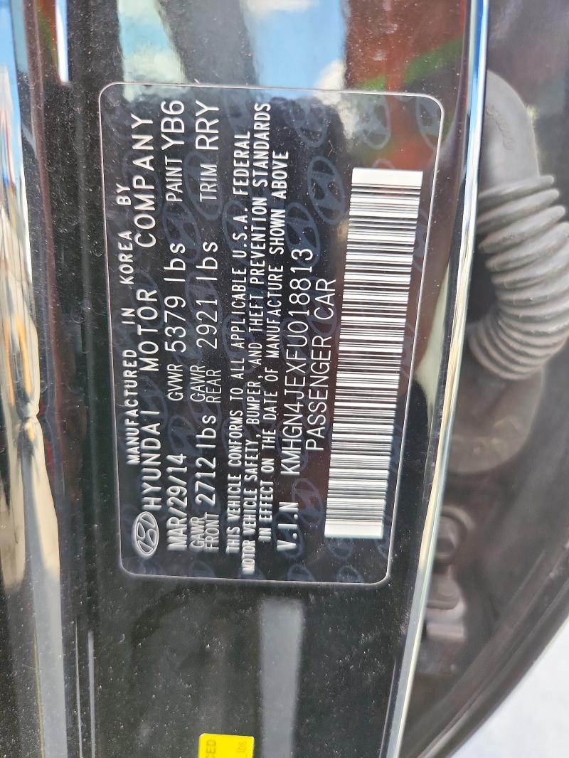 KMHGN4JEXFU018813 - 2015 HYUNDAI GENESIS 3.8L შავი ფოტო 12