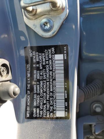 SHHFK7H52JU201333 - 2018 HONDA CIVIC EX BLUE photo 13