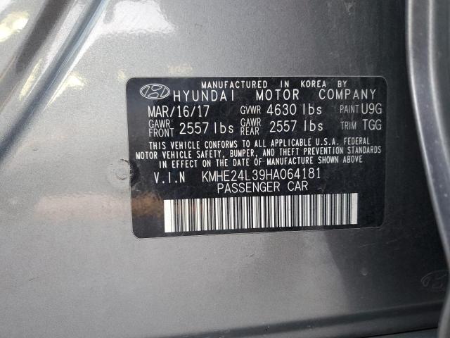 KMHE24L39HA064181 - 2017 HYUNDAI SONATA HYBRID GRAY photo 13