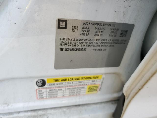 1G1ZC5E02CF206306 - 2012 CHEVROLET MALIBU 1LT WHITE photo 12