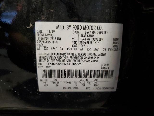 1FMSK8DH2LGB27213 - 2020 FORD EXPLORER XLT BLACK photo 13