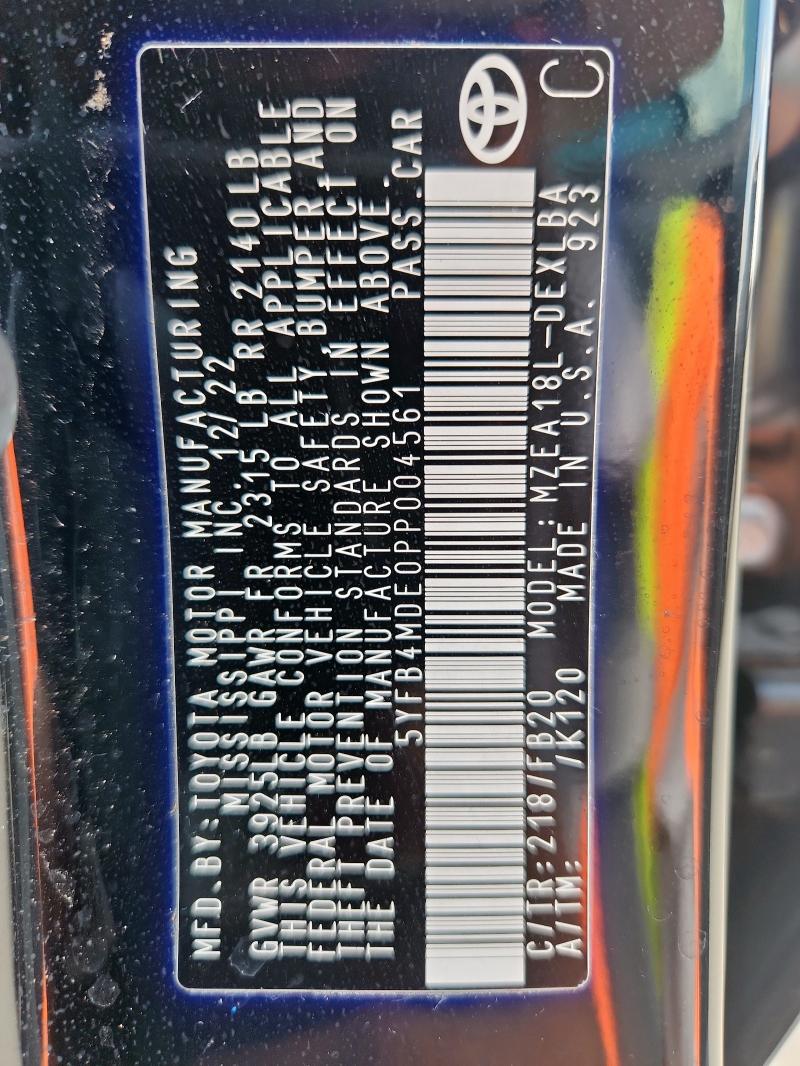 5YFB4MDE0PP004561 - 2023 TOYOTA COROLLA LE შავი ფოტო 13