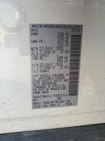 5N1AT2MV2LC788551 - 2020 NISSAN ROGUE S 白色 照片 13