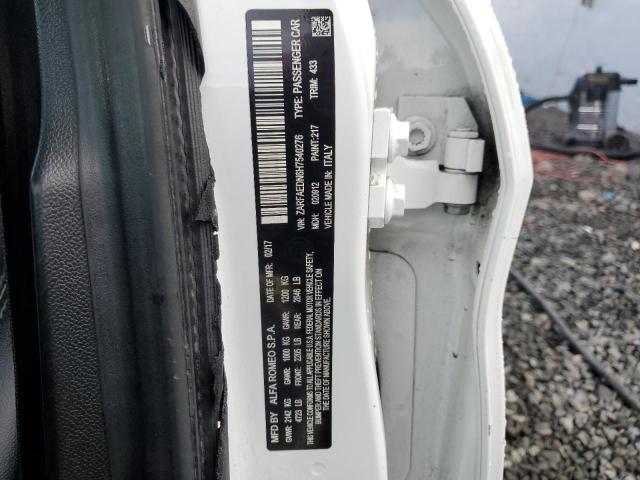 ZARFAEDN6H7540276 - 2017 ALFA ROMEO GIULIA Q4 თეთრი ფოტო 12