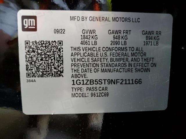 1G1ZB5ST9NF211166 - 2022 CHEVROLET MALIBU LS Schwarz Foto 12