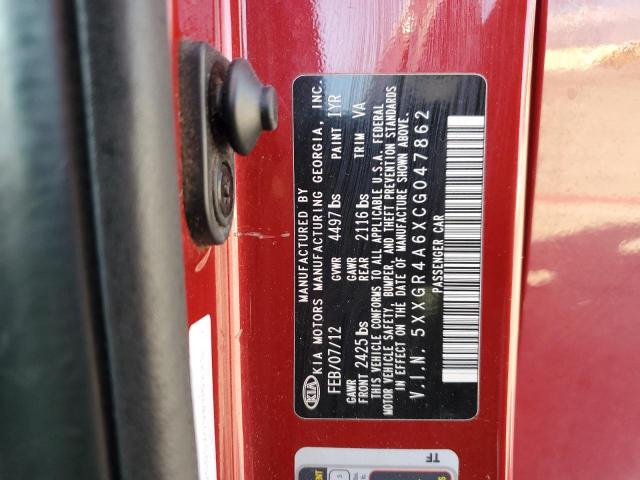 5XXGR4A6XCG047862 - 2012 KIA OPTIMA SX წითელი ფოტო 13