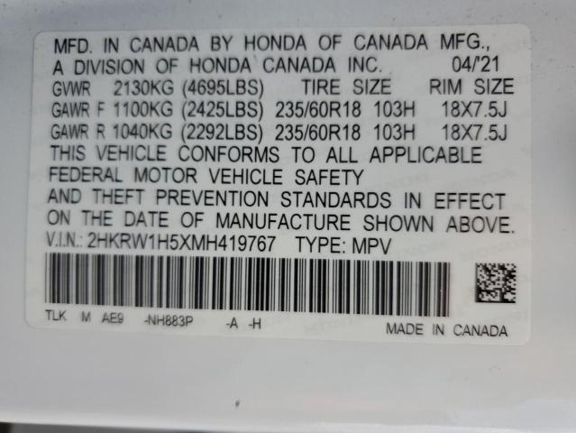 2HKRW1H5XMH419767 - 2021 HONDA CR-V EX WHITE photo 14