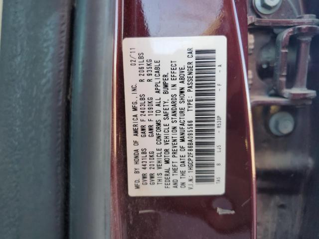 1HGCP2F86BA095566 - 2011 HONDA ACCORD EXL ბურგუნდია ფოტო 13