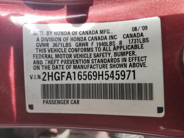 2HGFA16569H545971 - 2009 HONDA CIVIC LX RED photo 12