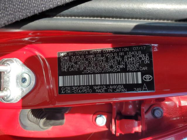 JTDKDTB37J1599254 - 2018 TOYOTA PRIUS C წითელი ფოტო 12