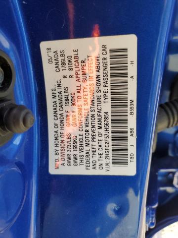 2HGFC2F57JH567854 - 2018 HONDA CIVIC LX BLUE photo 12