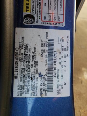 3FAHP07149R135983 - 2009 FORD FUSION SE BLUE photo 12