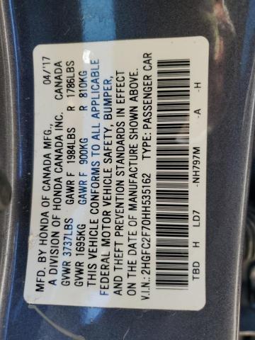 2HGFC2F70HH535162 - 2017 HONDA CIVIC EX GRAY photo 12