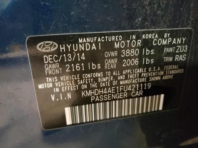 KMHDH4AE1FU421119 - 2015 HYUNDAI ELANTRA SE BLUE photo 12