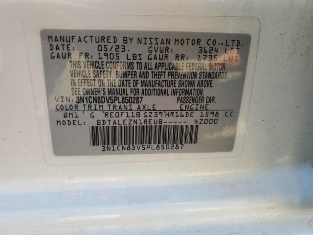 3N1CN8DV5PL850287 - 2023 NISSAN VERSA S Սպիտակ լուսանկար 12