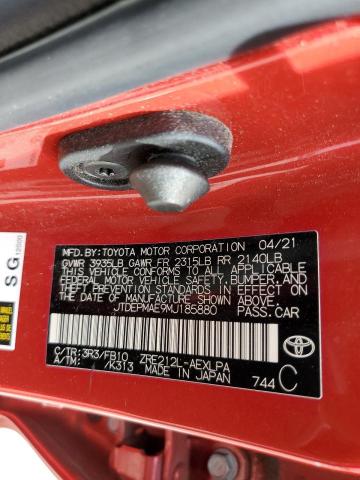 JTDEPMAE9MJ185880 - 2021 TOYOTA COROLLA LE RED photo 12