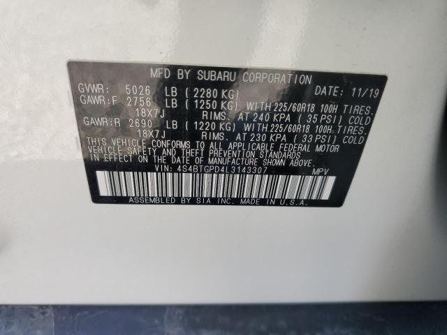 4S4BTGPD4L3143307 - 2020 SUBARU OUTBACK TOURING LDL Սպիտակ լուսանկար 12