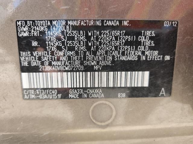 2T3BK4DV8CW072709 - 2012 TOYOTA RAV4 BROWN photo 12