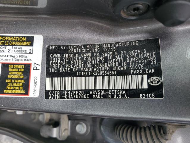 4T1BF1FK3GU554654 - 2016 TOYOTA CAMRY LE GRAY photo 12