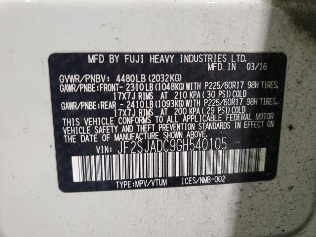 JF2SJADC9GH540105 - 2016 SUBARU FORESTER 2.5I PREMIUM თეთრი ფოტო 13