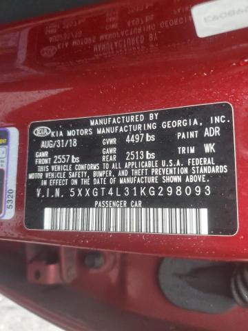 5XXGT4L31KG298093 - 2019 KIA OPTIMA LX Бордовый фото 12