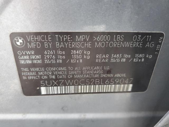 5UXZW0C52BL659047 - 2011 BMW X5 XDRIVE35D GRAY photo 12