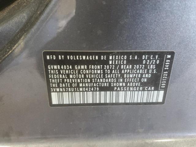 3VWN57BU1LM042479 - 2020 VOLKSWAGEN JETTA S GRAY photo 12