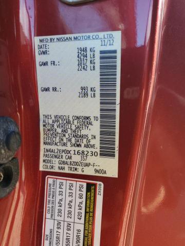 1N4AL2EP0DC168230 - 2013 NISSAN ALTIMA S RED photo 12