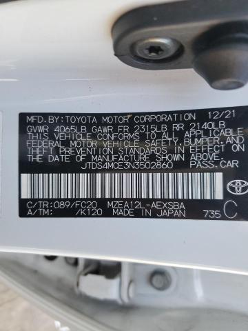 JTDS4MCE3N3502860 - 2022 TOYOTA COROLLA SE WHITE photo 12