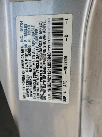 1HGEM21124L058940 - 2004 HONDA CIVIC DX VP Grau Foto 12