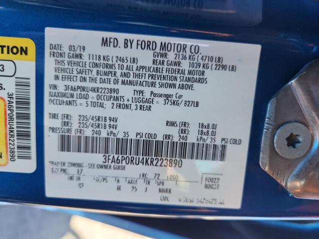 3FA6P0RU4KR223890 - 2019 FORD FUSION TITANIUM ლურჯი ფოტო 12