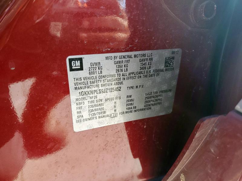 1GKKNPLS9JZ125452 - 2018 GMC ACADIA DENALI 勃艮第红 照片 14