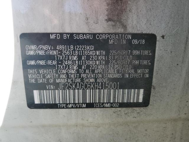 JF2SKAGC6KH415001 - 2019 SUBARU FORESTER PREMIUM Weiß Foto 13