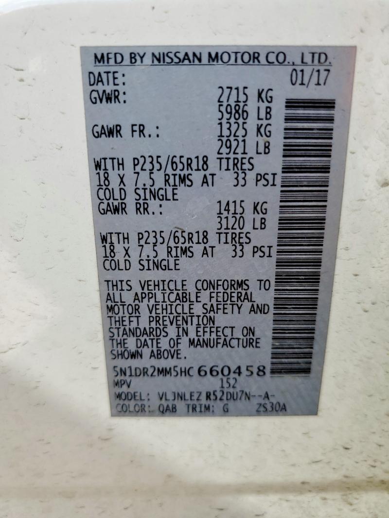 5N1DR2MM5HC660458 - 2017 NISSAN PATHFINDER S Ақ фото 13