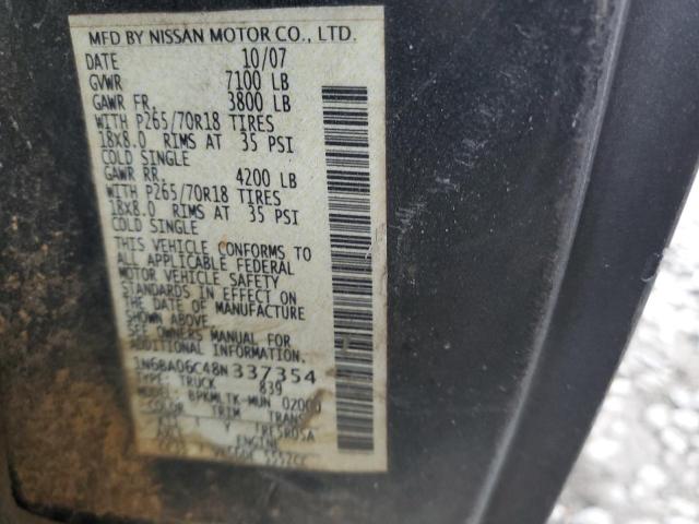 1N6BA06C48N337354 - 2008 NISSAN TITAN XE GRAY photo 12