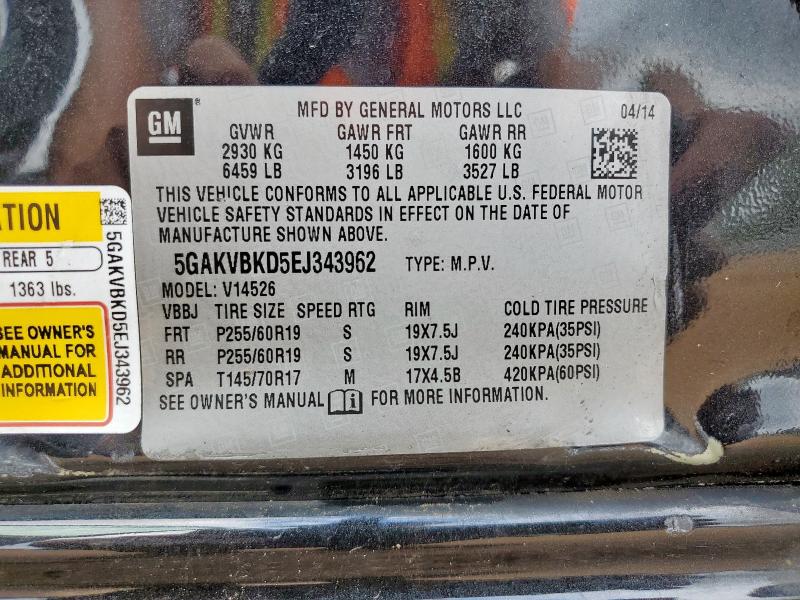 5GAKVBKD5EJ343962 - 2014 BUICK ENCLAVE Czarny zdjęcie 13