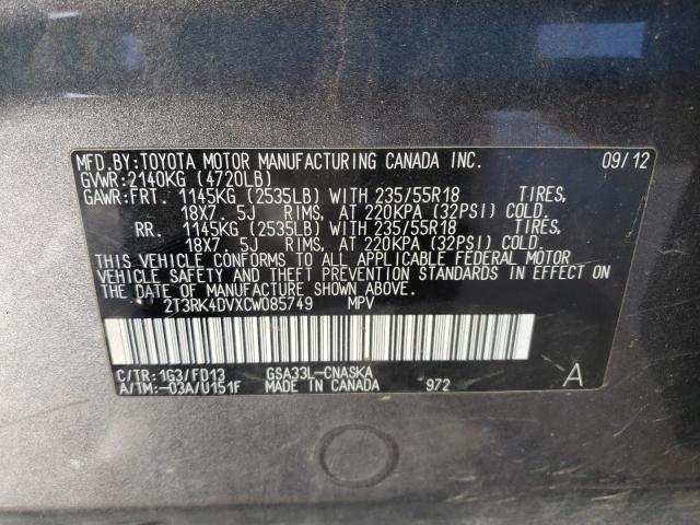 2T3RK4DVXCW085749 - 2012 TOYOTA RAV4 SPORT GRAY photo 13