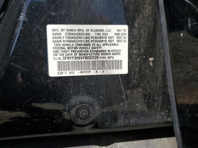 5FNYF3H6XFB032220 - 2015 HONDA PILOT EXL BLACK photo 14